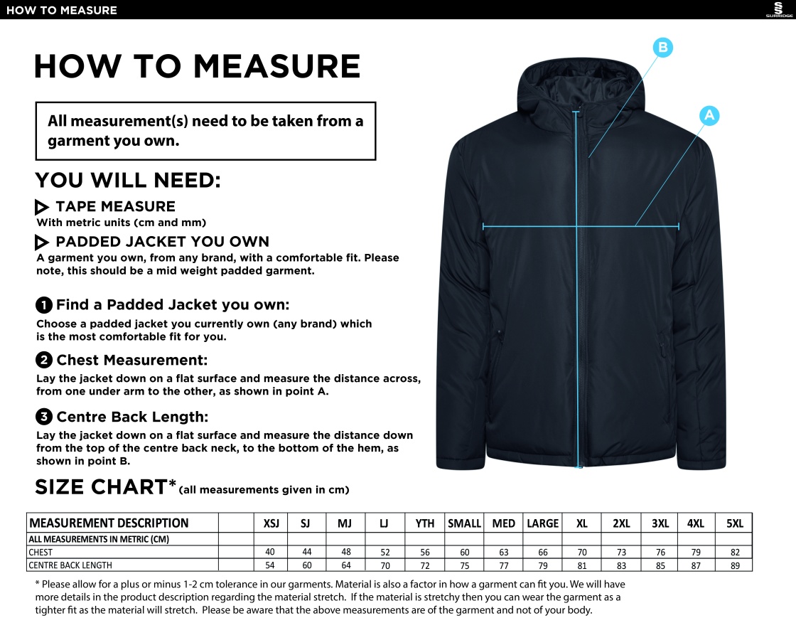 ACTIVE PADDED JACKETS - NAVY - Size Guide
