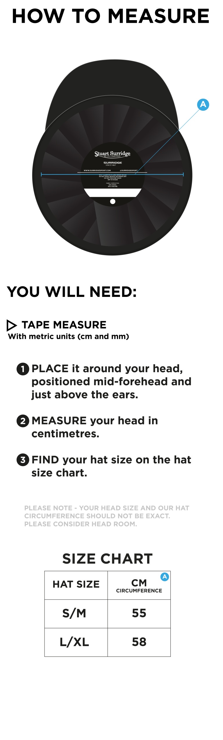 Waterlooville Cricket Club - Baggy Cricket Cap - Size Guide