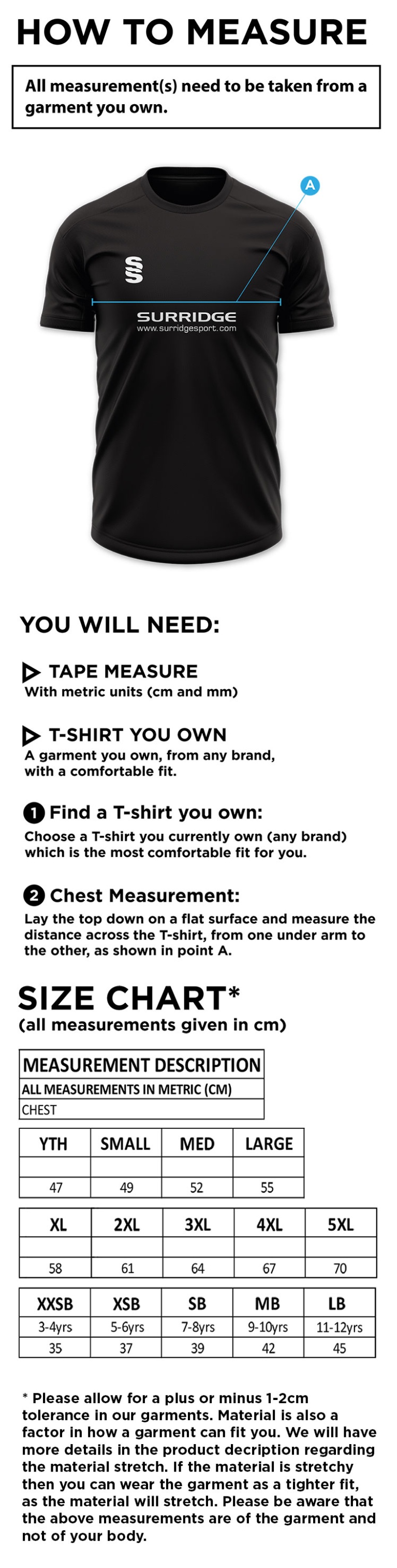 Waterlooville Cricket Club - Fuse Polo - Size Guide