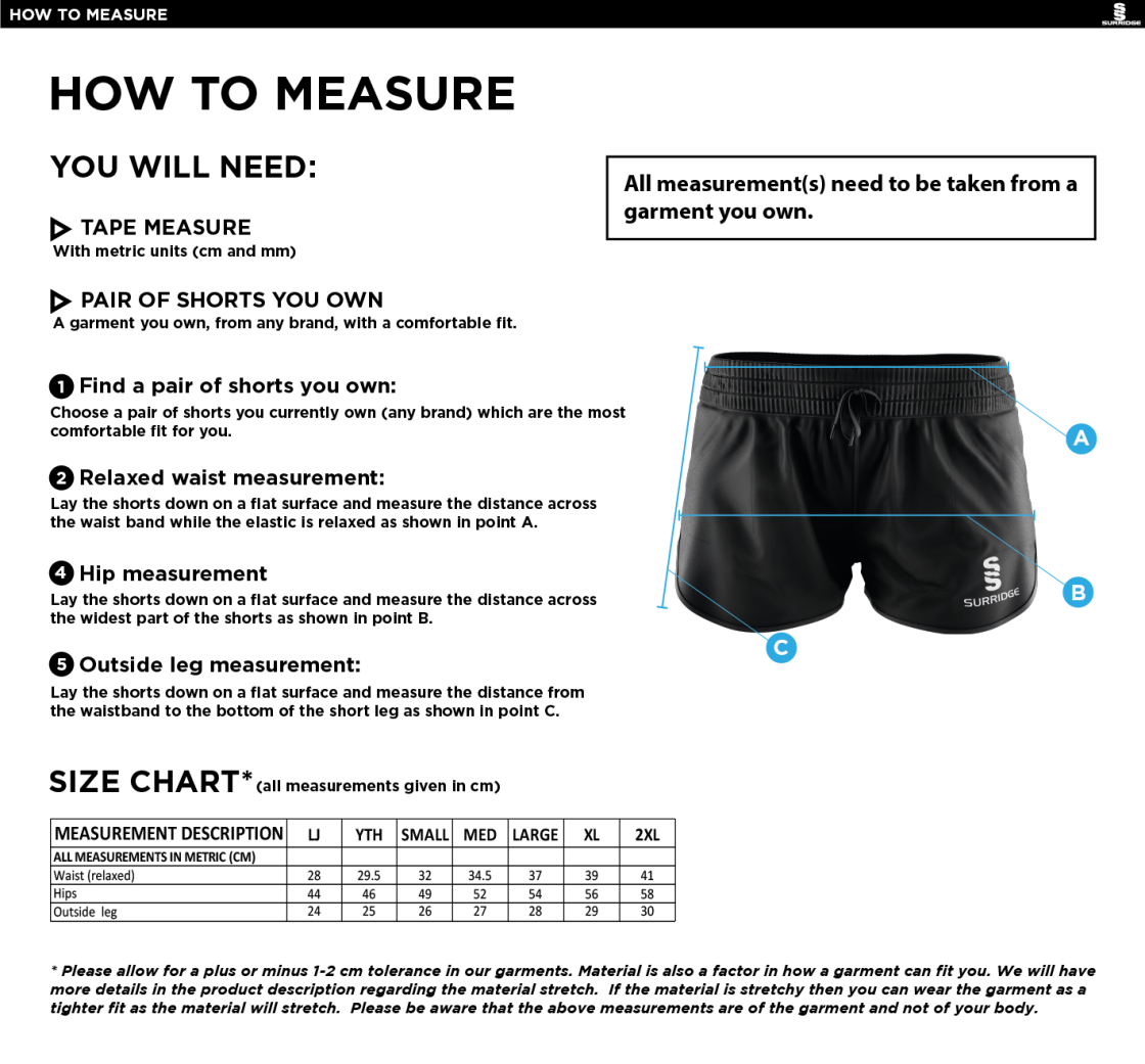 Waterlooville Cricket Club - Ladies Dual Active Short - Size Guide