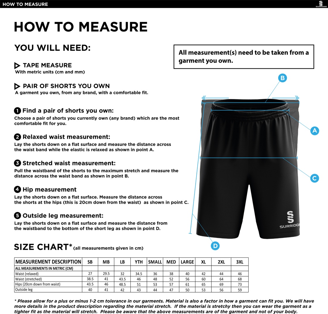 Waterlooville Cricket Club - Blade Shorts - Size Guide