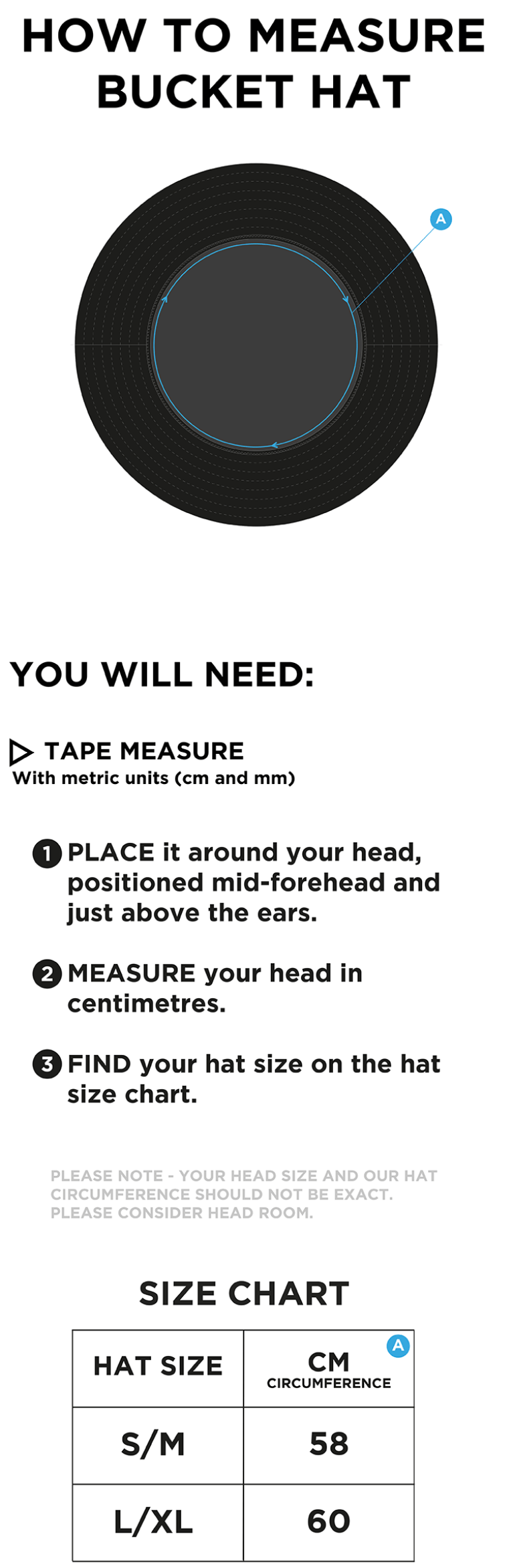 Waterlooville Cricket Club - Dual Bucket Hat - Size Guide