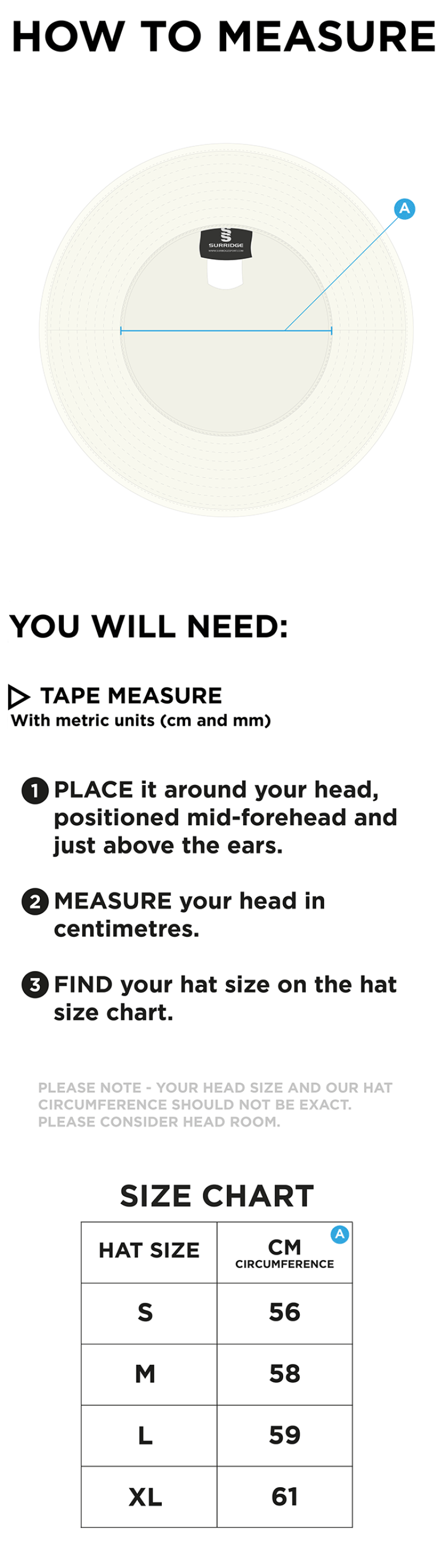 Waterlooville Cricket Club - Floppy Hat - Size Guide