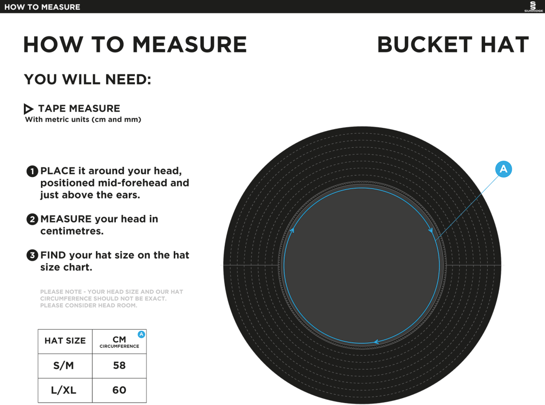 Waterlooville Cricket Club - Dual Bucket Hat - Size Guide